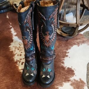 Corral Black Leather Boots with Brown Details